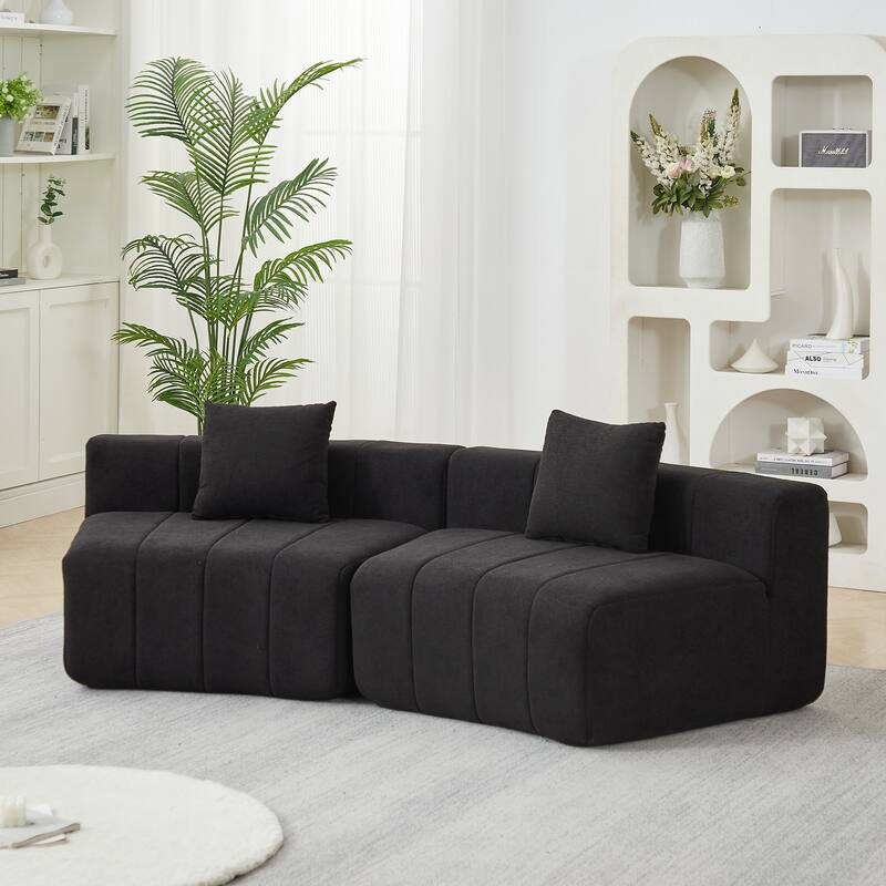 Chenille Curved Sectional Sofa with 2 Pillows,Curved Symmetrical Modular Semi Circular Sofa Sectional for bedroom, Living room - Black