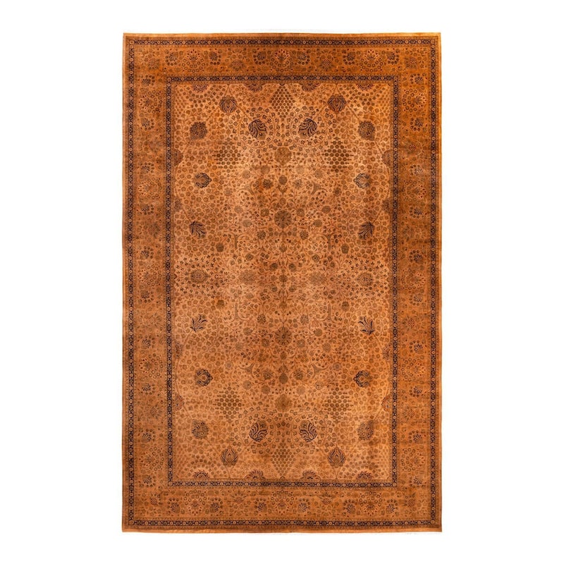 Overton Handknotted Wool Vintage Inspired Contemporary Overdyed Brown Area Rug - 15' 9" x 10' 2"