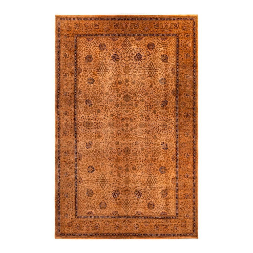 Overton Handknotted Wool Vintage Inspired Contemporary Overdyed Brown Area Rug - 15' 9" x 10' 2"
