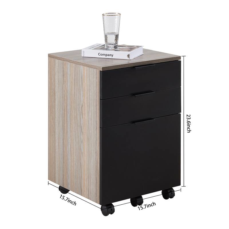 JJS 3 Drawer Rolling Wood File Cabinet with Locking Wheels for A4 or Letter Size