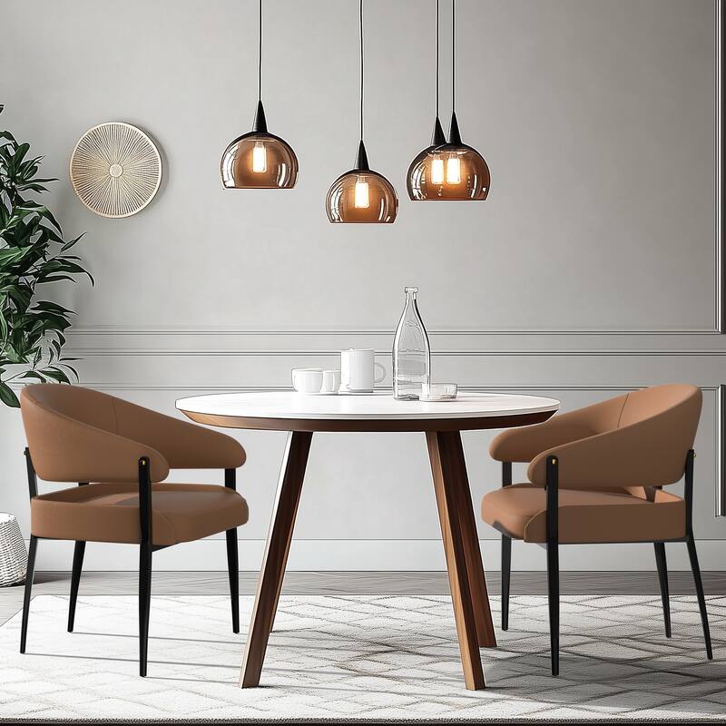 Dining Chairs Set of 2, Upholstered Kitchen Chairs, Comfortable Seat - Reddish Brown & Black