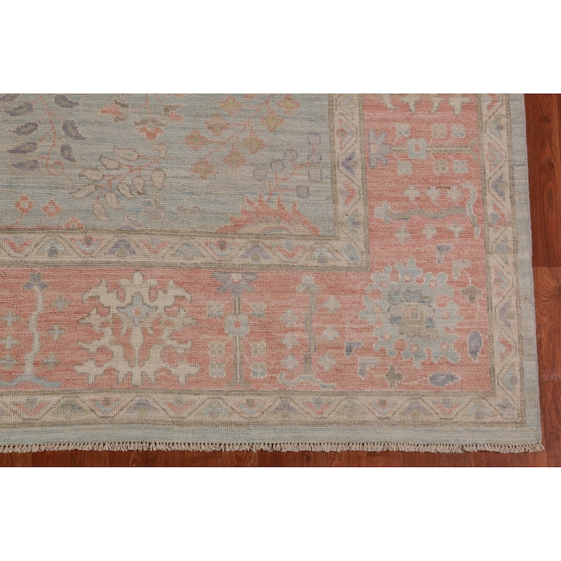 Hand Knotted Oriental 100% Wool Carpet Transitional All-Over Navy Blue & Blues Oushak Area Rug - 12' 0'' X 9' 0''