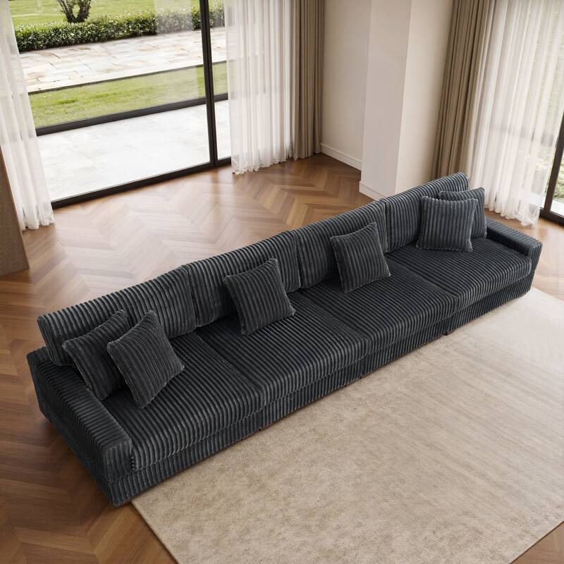 Modular Cotton Flannel Plush Sectional Sofa with Ottomans