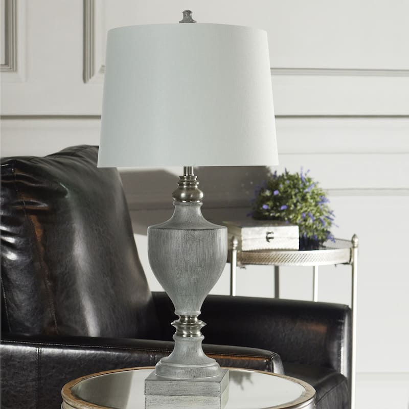 Branson Brushed Polyresin and Metal Table Lamp - White Linen Shade