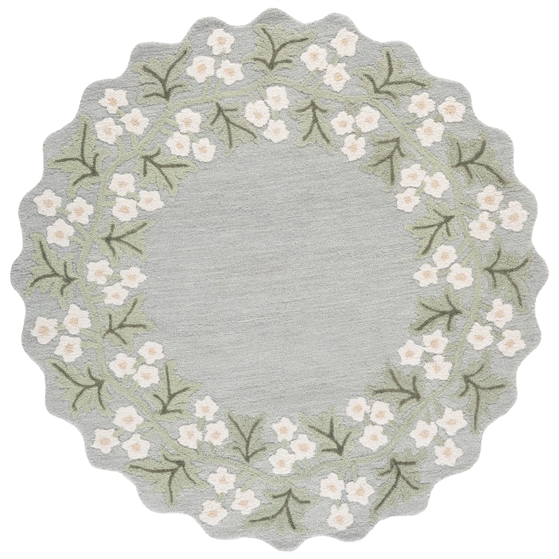 SAFAVIEH Handmade Jardin Benvenuta Floral Wool Rug - 6' Round - Grey/Ivory