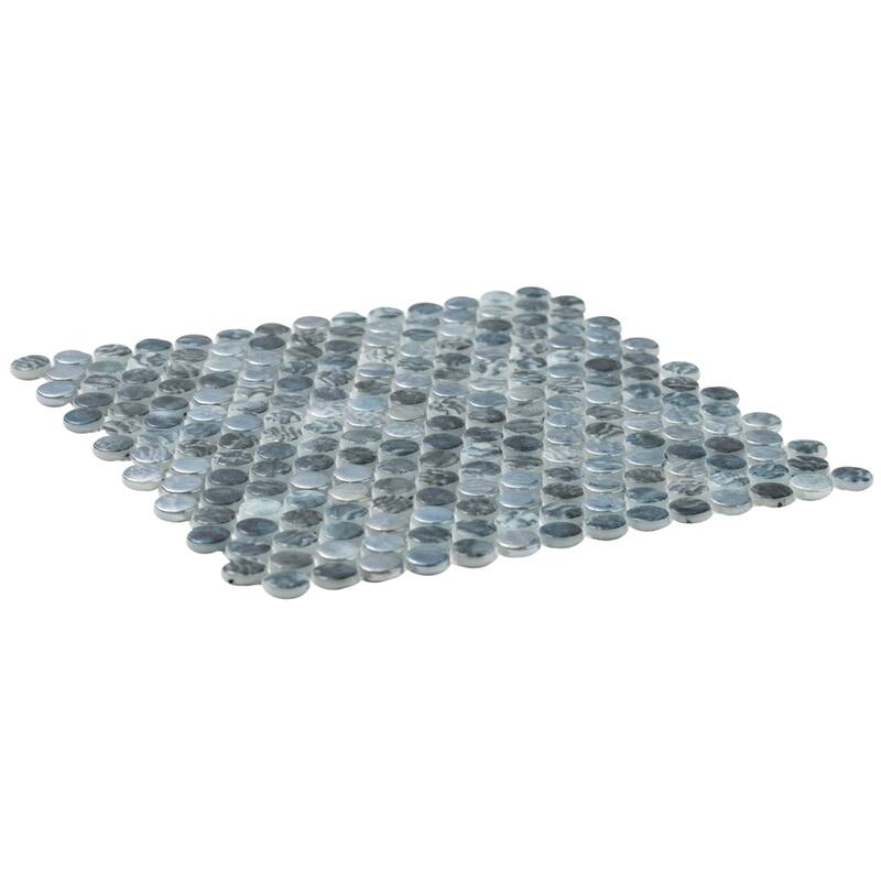 The Tile Life Eterna Penny 12x12 Grey Round Glass Mosaic Floor, Wall & Backsplash Tile