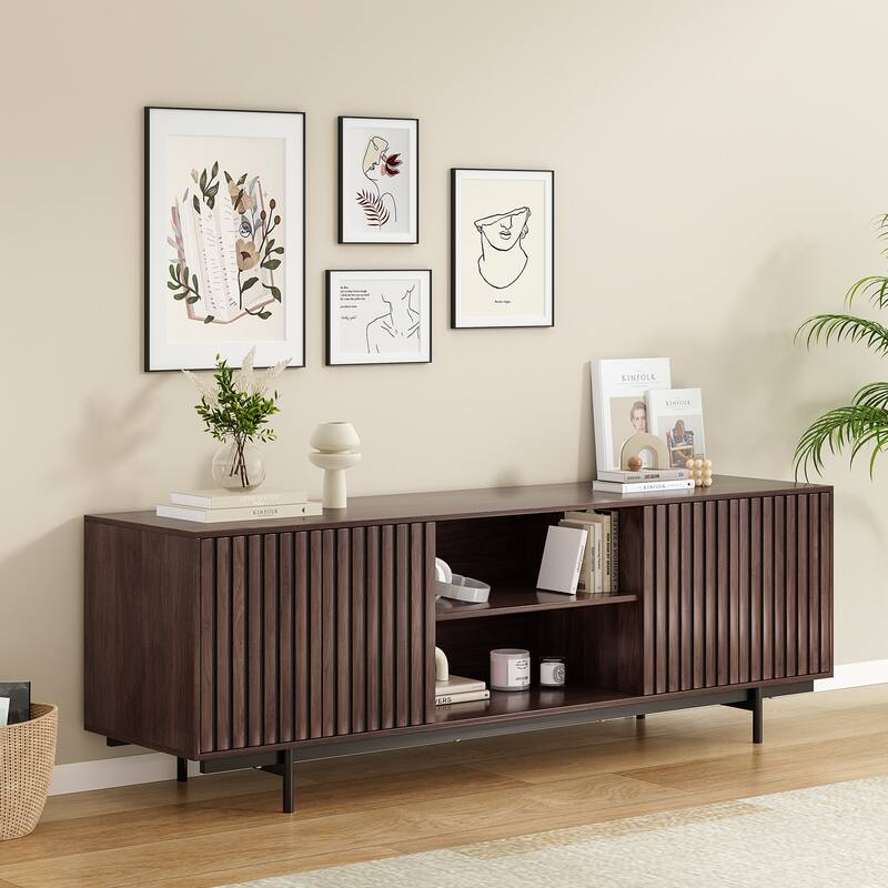 Rossetta Medieval Farmhouse style Pop-Up Door Design Wood TV Stand with Storage Shelf, up to 75"