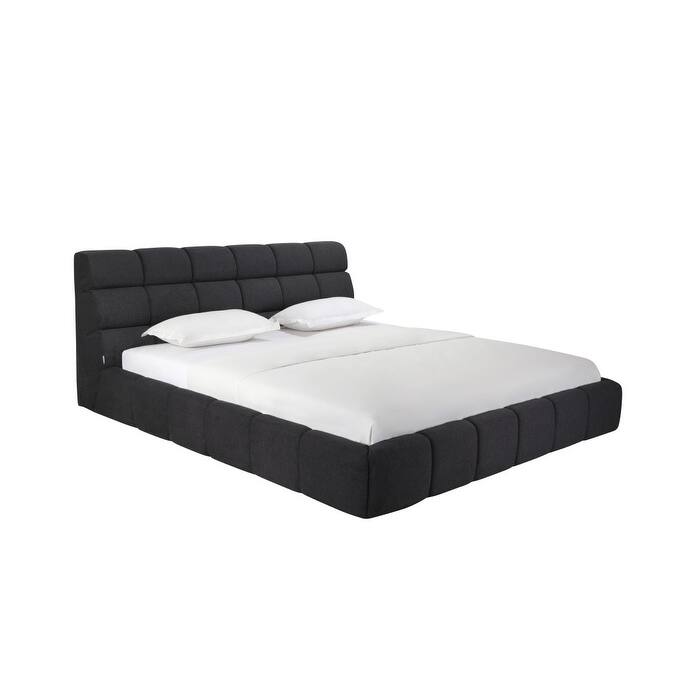 HomeRoots Dark Gray Tufted Linen Blend Upholstered King Bed Frame