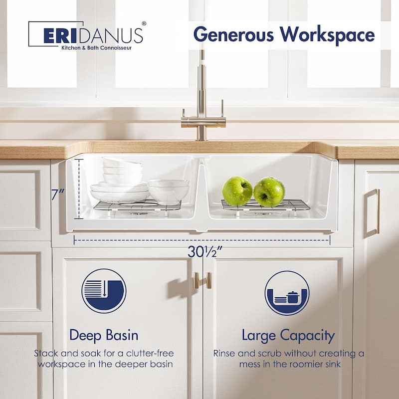 Eridanus Brooklyn Farmhouse Apron Double Bowl Kitchen Sink