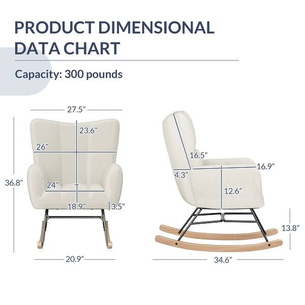 BELLEZE Lucy Upholstered Rocking Chair - White