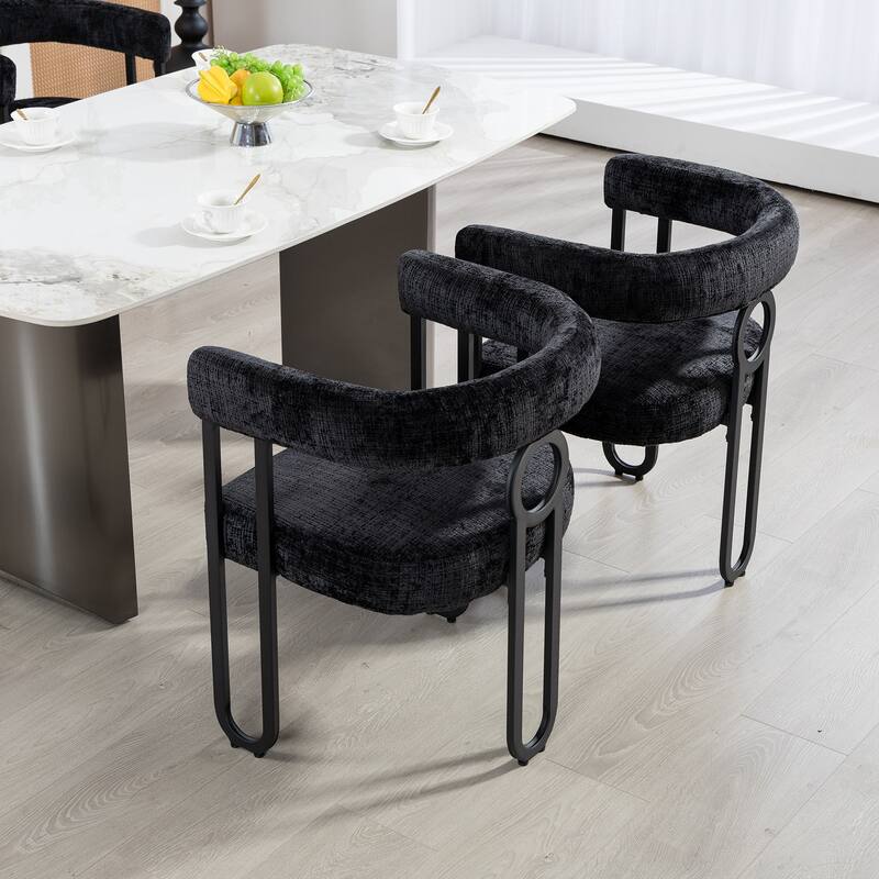 Mid-Century 2-Piece Barrel Side Chairs Dining Chair Armchair with Curved Backrest,Black