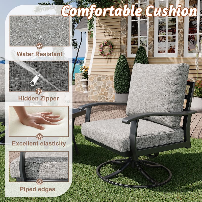 EROMMY Patio Set: 360° Swivel Rockers, Sofa, Ottomans & Table – Outdoor Conversation Set for Poolside, Garden & Deck