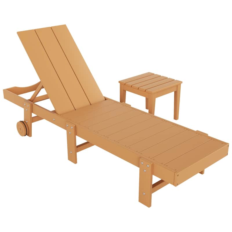 Polytrends Shoreside Modern Poly Eco-Friendly All Weather Reclining Chaise Lounge With Wheels and Side Table (2-Piece Set)
