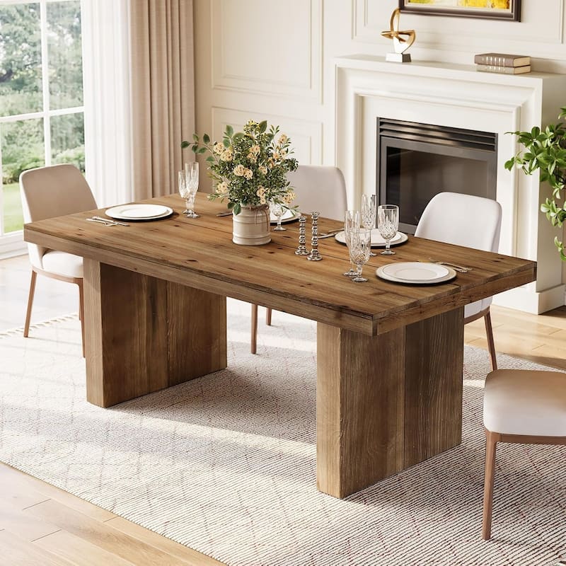 63" Solid Wood Dining Table for 6, Farmhouse Rectangle Kitchen Table - 62.99" L x 31.5" W x 29.53" H