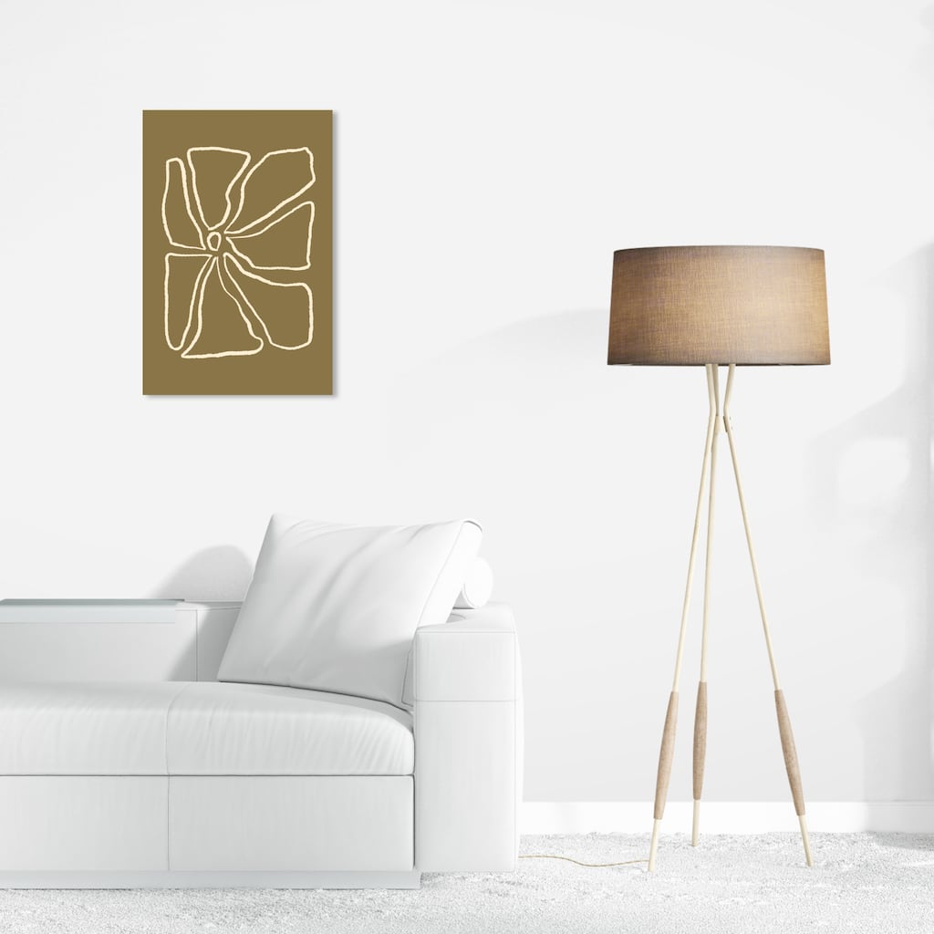 Wynwood Studio Canvas Oversized Abstract Flower Outline Brown and Cream White Modern & Contemporary Wall Art Canvas Print