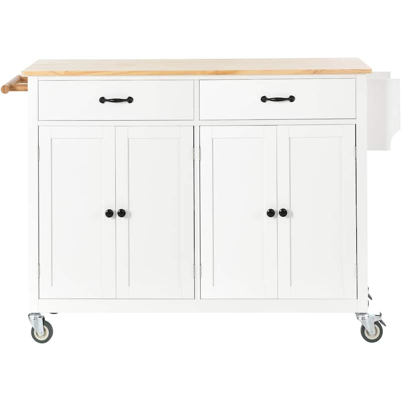 Kitchen Island Cart With Solid Wood Top And Locking Wheels(no include stool)