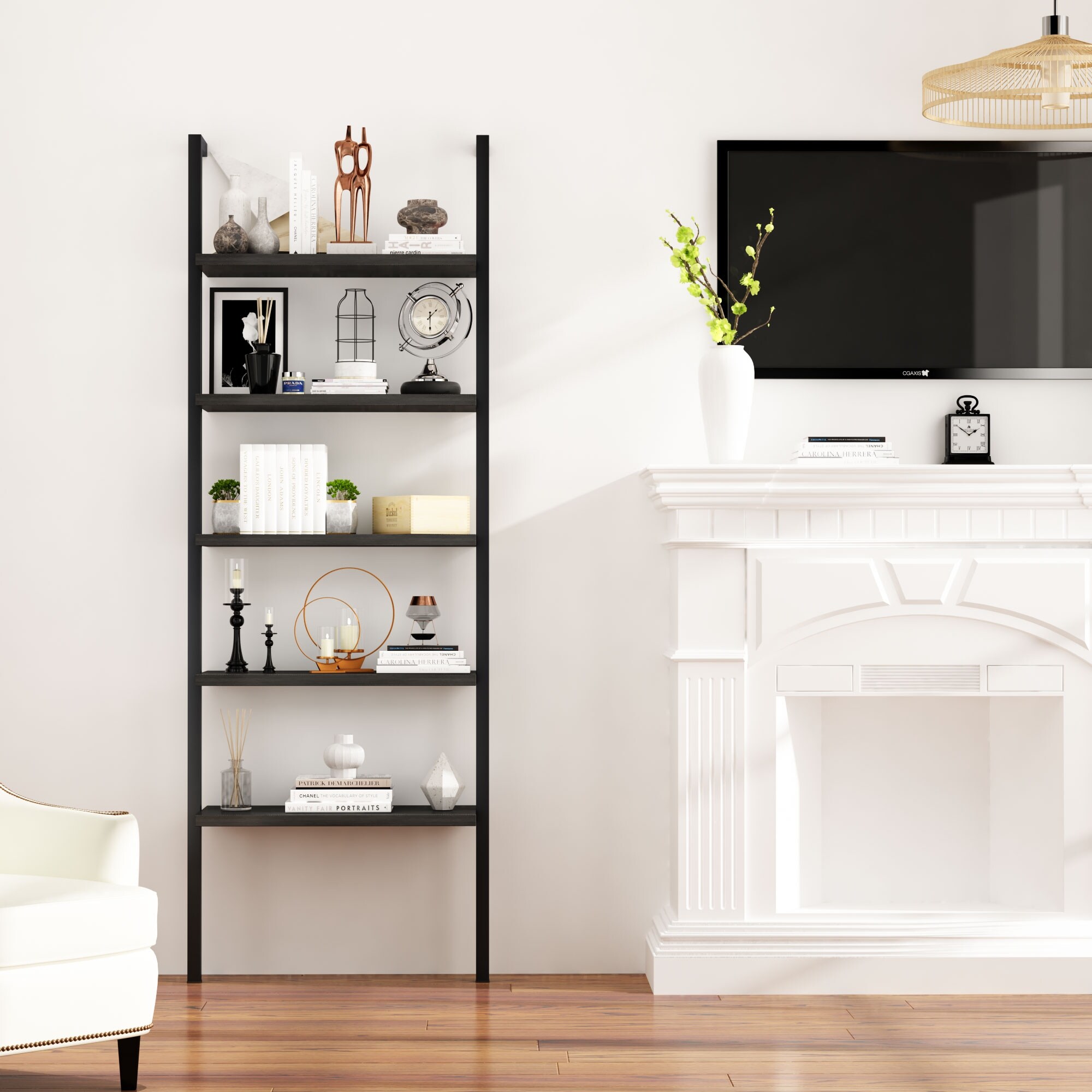 Modern Ladder Shelf, 5-Tier Open Wall-Mounted Bookshelf ...