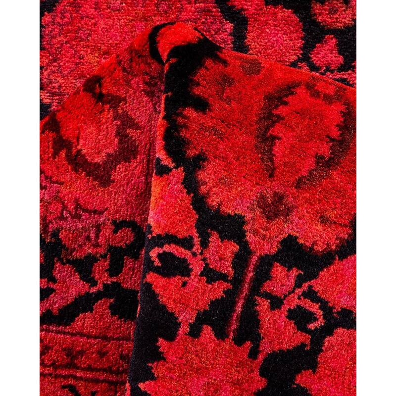 Overton Hand Knotted Wool Vintage Inspired Modern Contemporary Overdyed Red Runner Rug - 2' 8" x 14' 1"