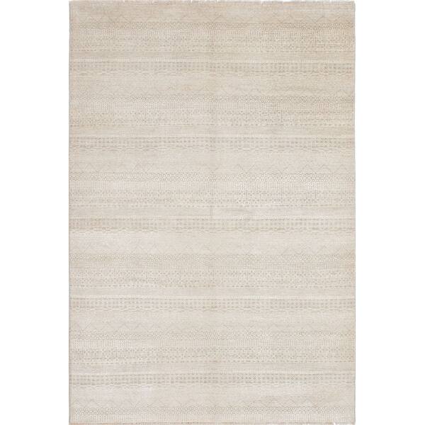 slide 3 of 3, ECARPETGALLERY Hand-knotted Silk Shadow Beige Rug - 6'1" x 8'11"