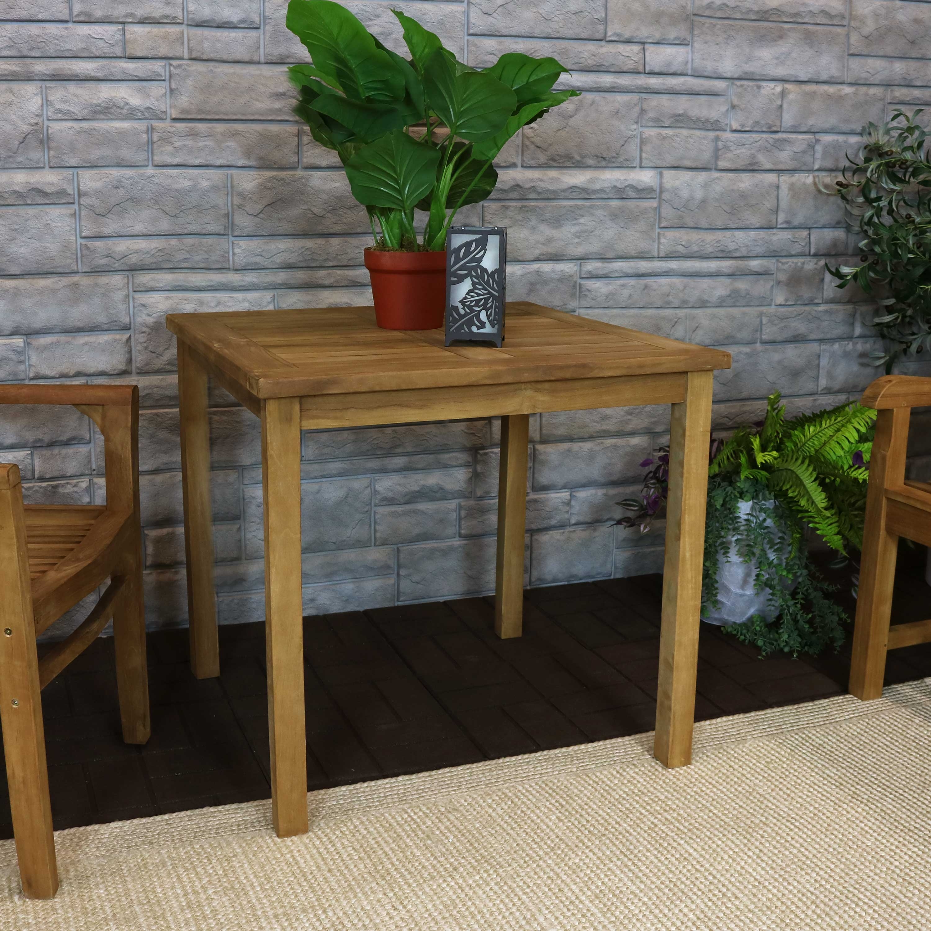 Sunnydaze Teak Square Outdoor Dining Table - Light Stain Finish