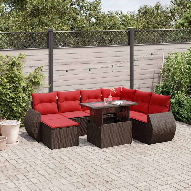 vidaXL Patio Sofa Set with Cushions and Table Outdoor 8 Piece Poly Rattan - 24.4 x 24.4 x 27.2