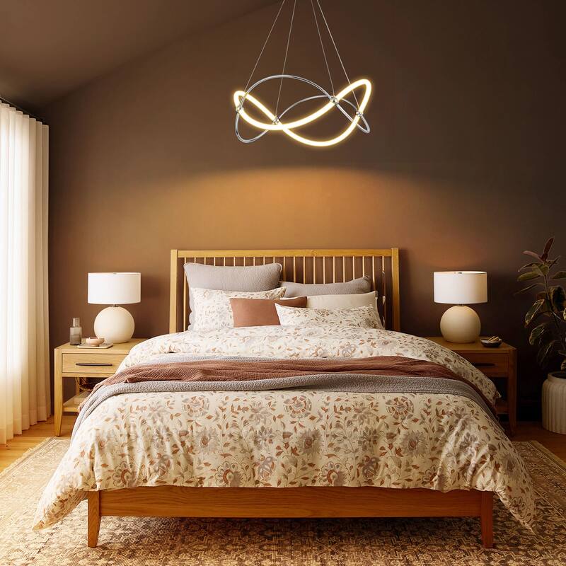 Modern Linear Chrome Geometric Dimmable Integrated LED Chandelier for Living/Dining Room