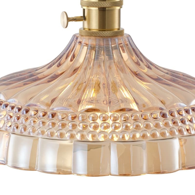 Modern 1-Light Amber Glass Pendant Light with Electroplated Brass Finish for Kitchen Island, Dining Room, and Foyer