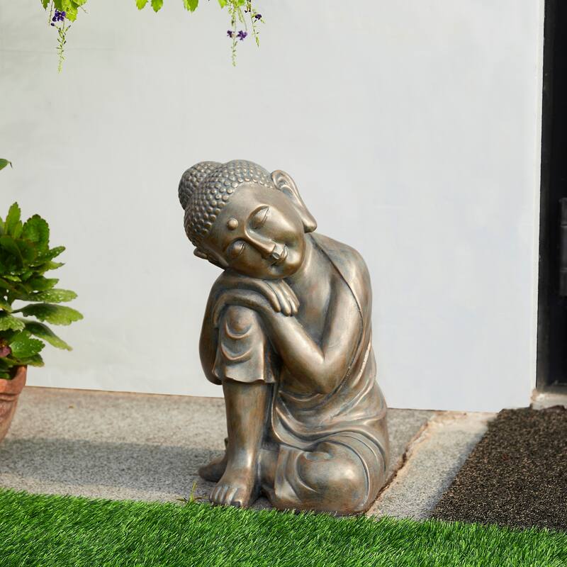 Glitzhome MGO Faux Bronze Buddha Garden Statue Monk Sculpture Indoor Outdoor Decor Gifts