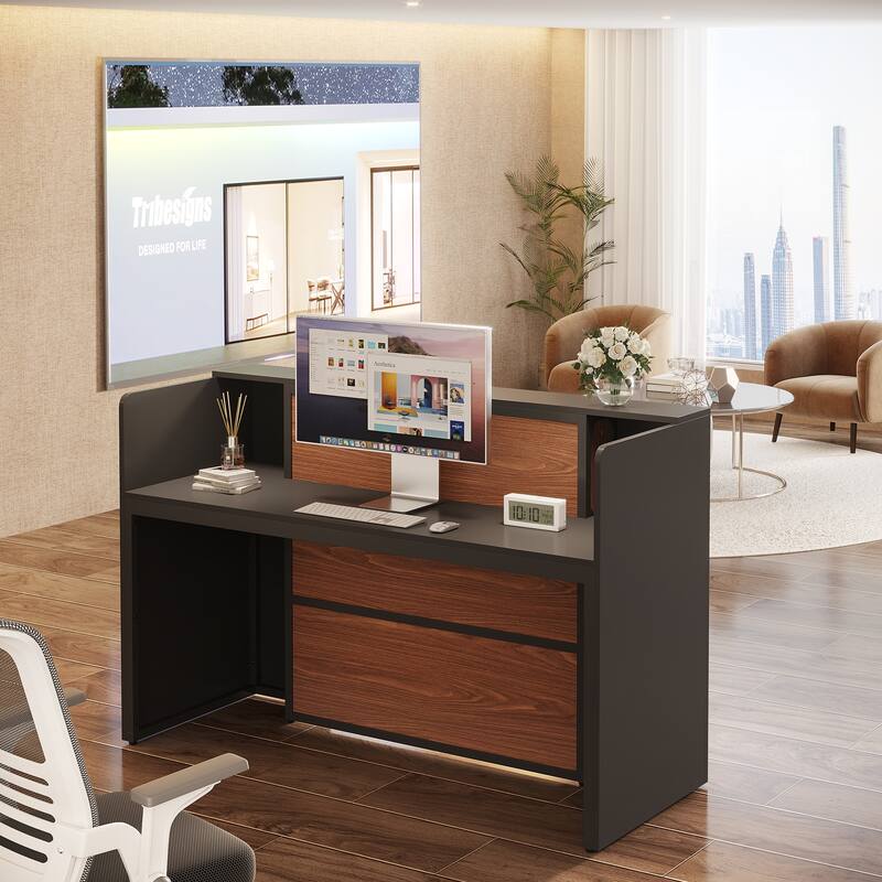 Modern 63 Inches Front Counter Table Reception Desk with LED for Retail