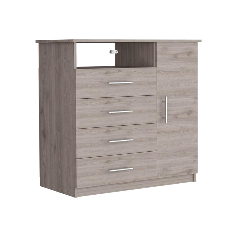 4 Drawer Dresser, Single Door Cabinet, One Open Shelf, Superior Top