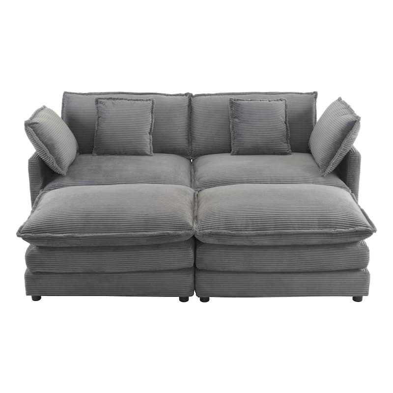 75.6" Corduroy Upholstered Modular Sleeper Sectional Sofa with Side Storage Pockets