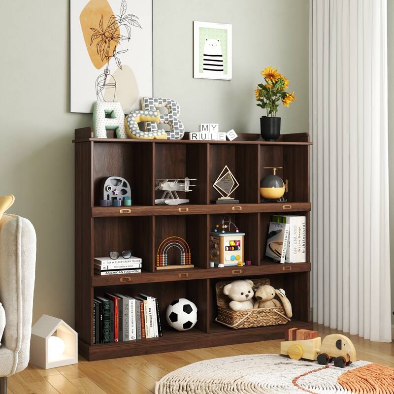 Solid Wood Bookcase Display Storage Cabinet with 7 Cube
