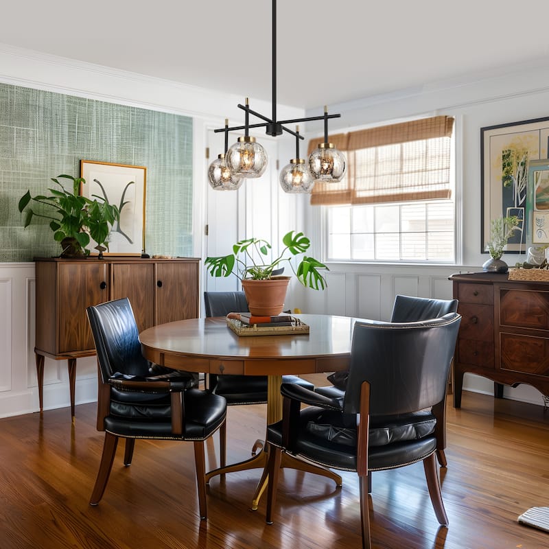 Modern Farmhouse 4-Light Black Gold Chandelier Mercury Glass Pendant Lights for Dining Room - 21" D x 10" H