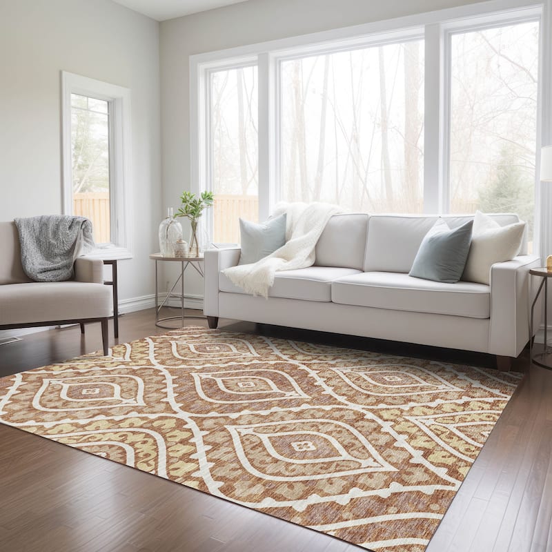 Machine Washable Indoor/ Outdoor Chantille Ttransitional Medallion Rug