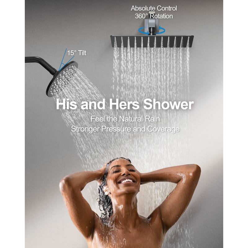 GRANDJOY 12" Wall Mounted Shower System Dual Shower Heads with 6 Body Jets