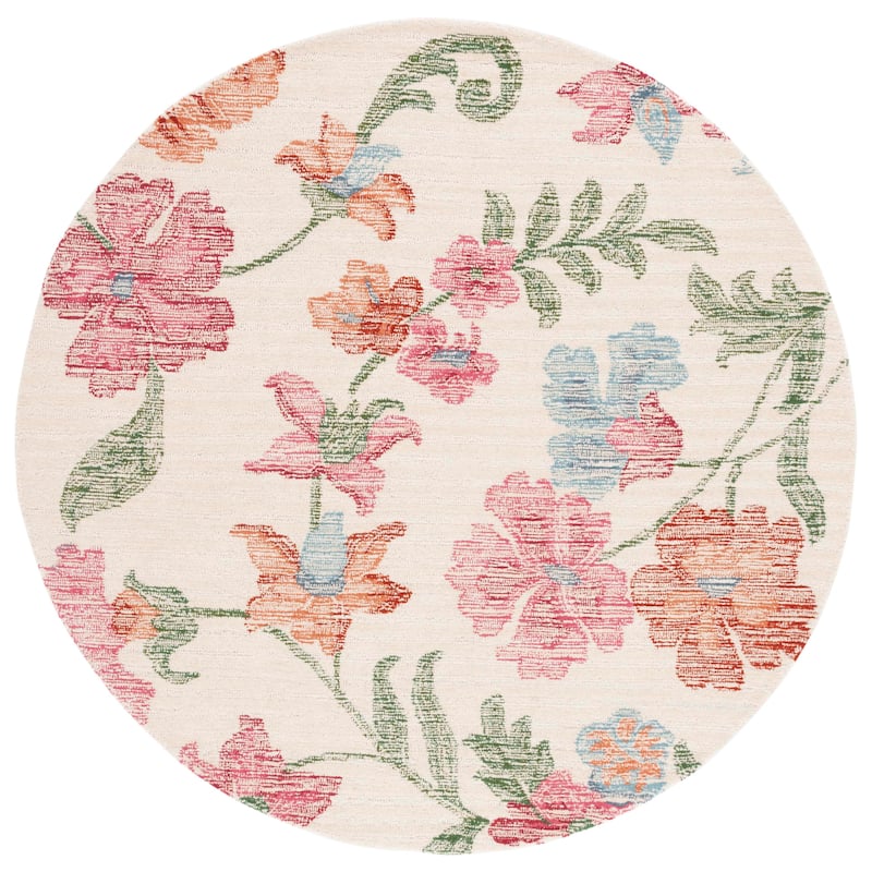 SAFAVIEH Handmade Jardin Liadain Floral Wool Rug - 6' Round - Ivory/Red