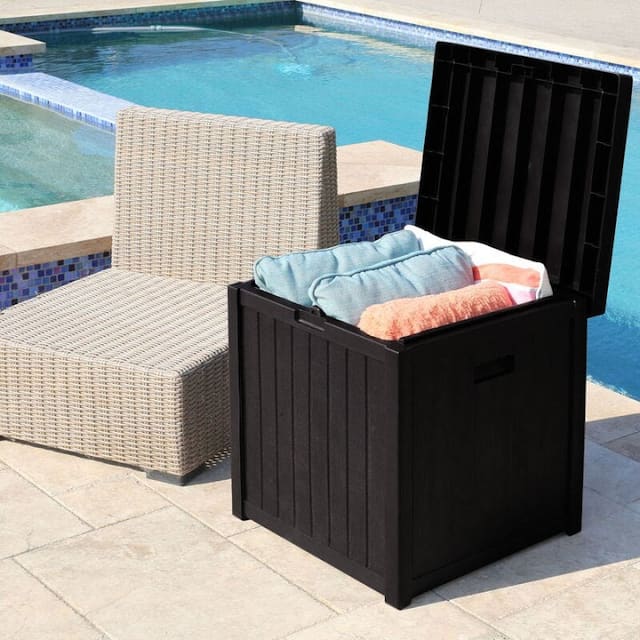 Zenova 52-Gallon Small Deck Box Outdoor Storage Container and Seat for Patio Cushions and Gardening Tools - 52