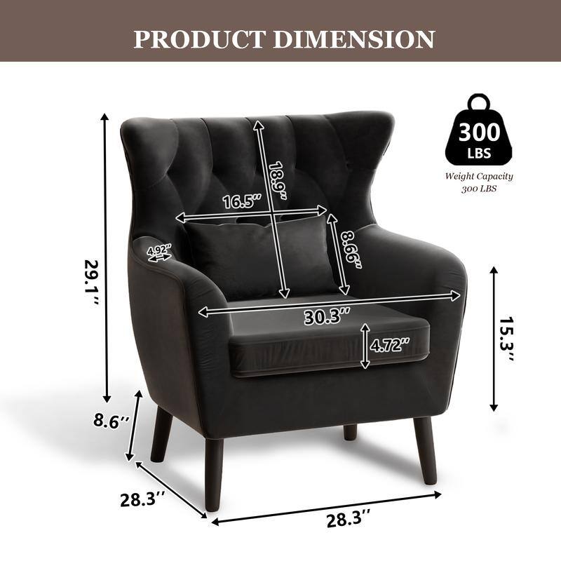 Tuft Velvet Living Room Thick Cushion Accent Chair (Set of 2)