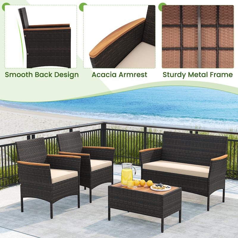 Gymax 8 Piece Outdoor Patio Rattan Furniture Set Rattan Conversation