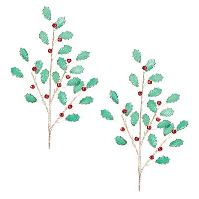 Holly Leaf Jewel Christmas Artificial Sprays - 33" - Set of 2
