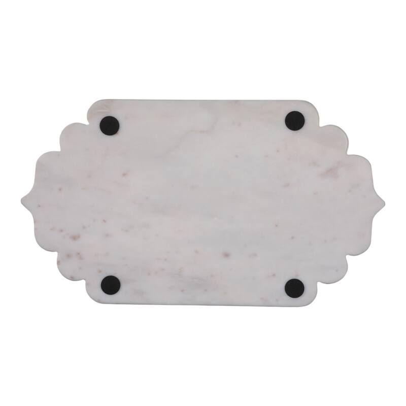 Marble Decorative Tray Scalloped Edge for Office Bedroom - 1" White - 14" x 8" x 0.5"