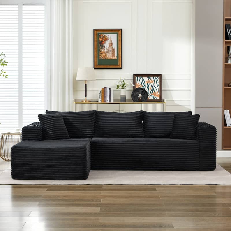 Upholstered L-Shaped Full Foam Sectional Sofa Couch Chaise with Pillows, No Assembly Required