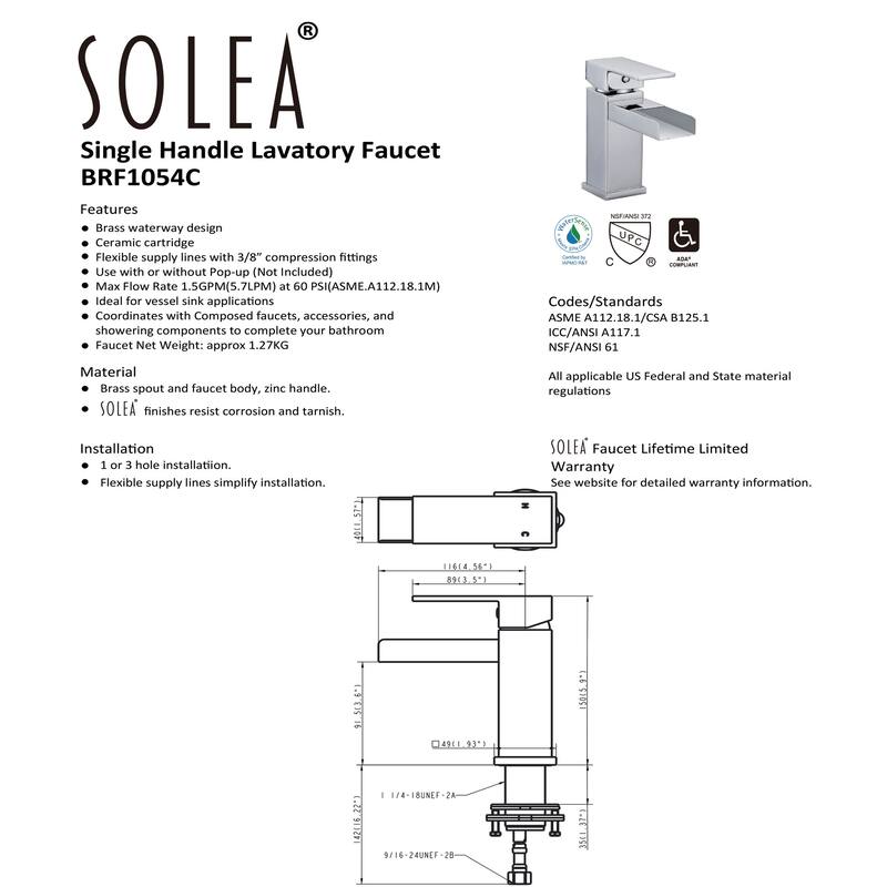SAFAVIEH Solea Calm Waterfall 6-inch Chrome Single-handle Vessel Bathroom Faucet - 1.9" x 5.6" x 5.9"