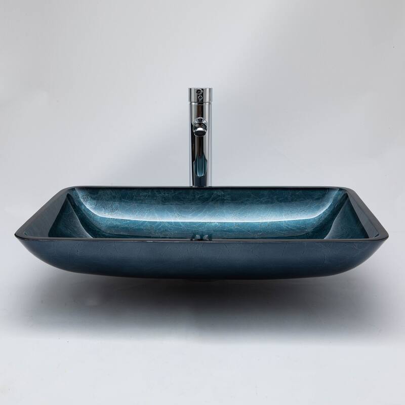 Vinnova Glass Rectangular Vessel Bathroom Sink without Faucet