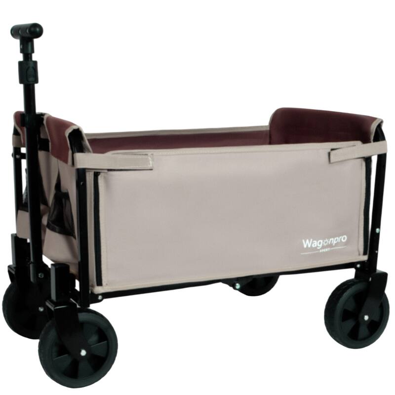 All-In-One Convertible Folding Camping Wagon Cart: Bench Seat, Storage Compartment & Included Dog Tether - Brown