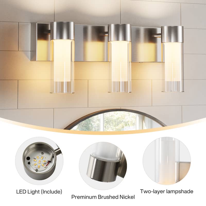 3-Light LED Bathroom Vanity Light Wall Sconces with Glass Shades