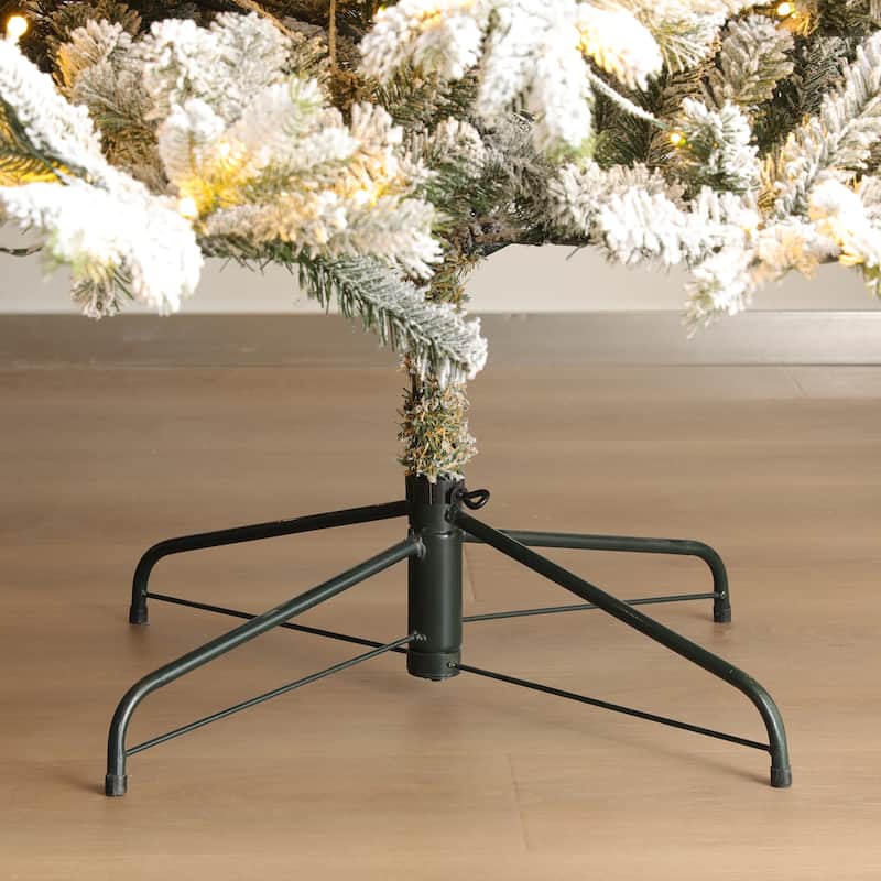 Glitzhome 7.5ft/9ft Pre-Lit Flocked Full Fir Artificial Christmas Trees with Foot Pedal