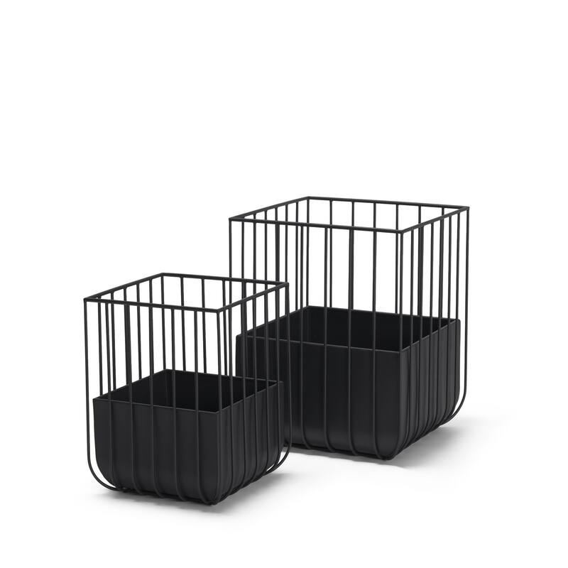 HomeRoots Set of Two Black Metal Wire Cage Square Pot Planters - 15.75 in. x 19.88 in. x 15.75 in.