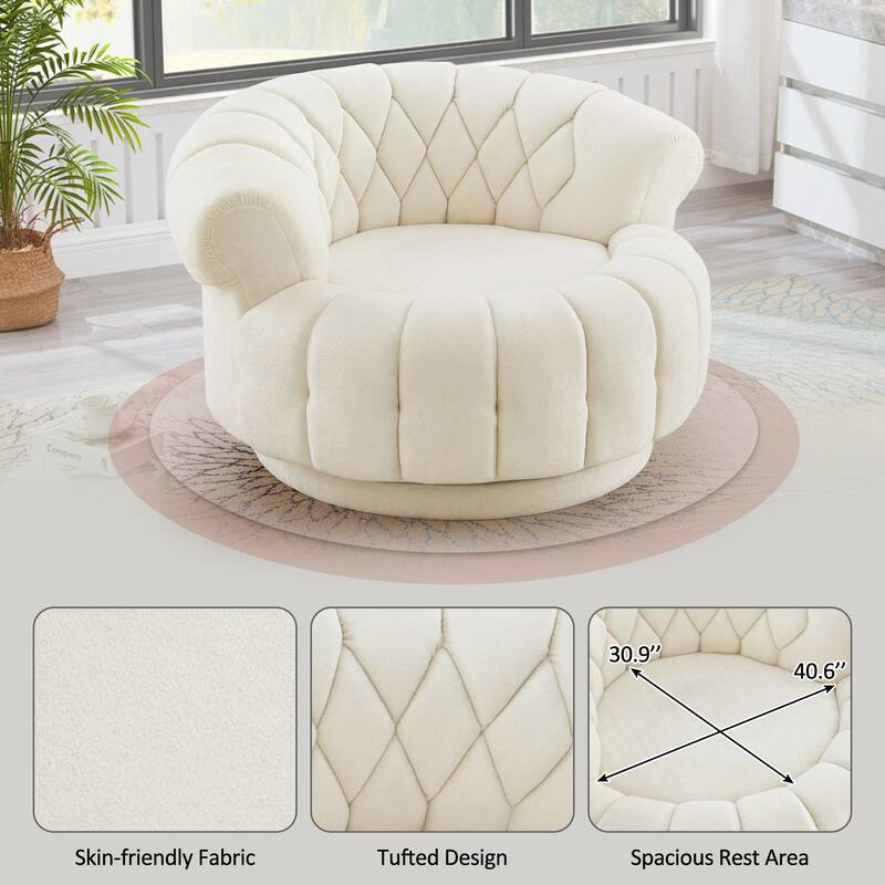 Roomfitters 46 Inch Oversized Round Barrel Swivel Accent Chair with Channel Tufting, Chenille
