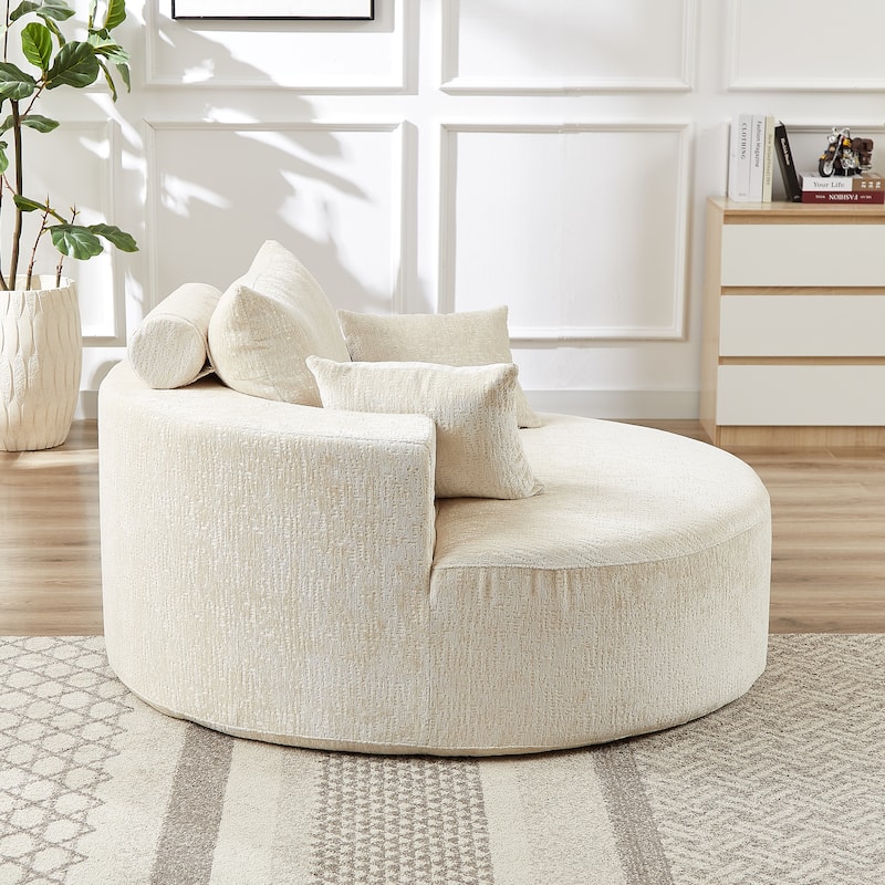 Roomfitters 55" Modern Chenille Cuddle Chair, Round Upholstered Lounge Barrel Chair with Pillows